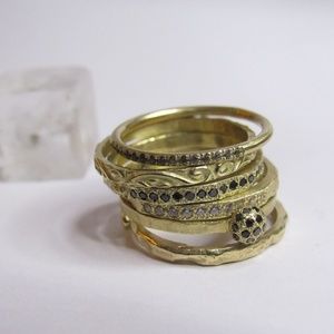 Unique Engagement Ring Set 14K Gold Black Diamond Sapphire Stacking Rings